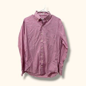 Peter Millar Crown Finish Shirt Mens M Pink Check Button Down Long Sleeve Cotton